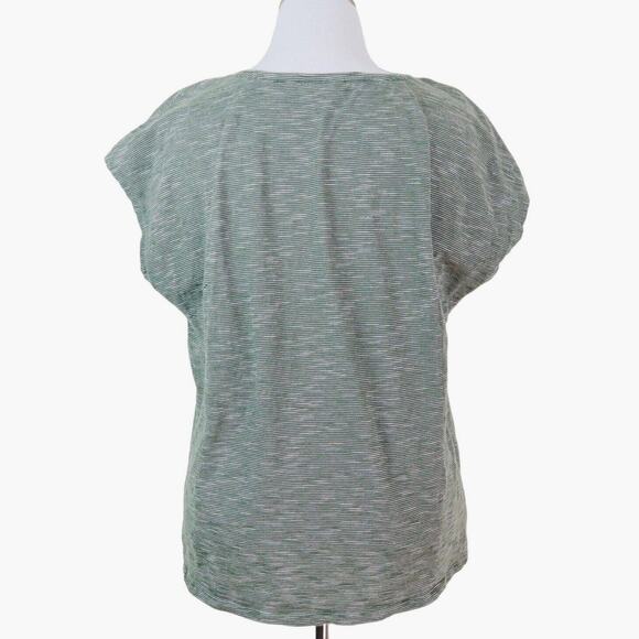 J Jill Size M Cotton Jersey Knit Relaxed Boxy Tee Green Mini Stripe - Picture 4 of 8